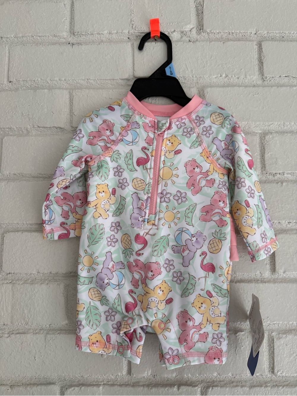 NWT Care Bears Baby Pink Ruffle Long Sleeve Rashguard One-Piece Swimsuit 3-6M